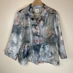 Anthropologie Luii XL Sheer Jacket Floral Printed Artsy Boho Wearable Art